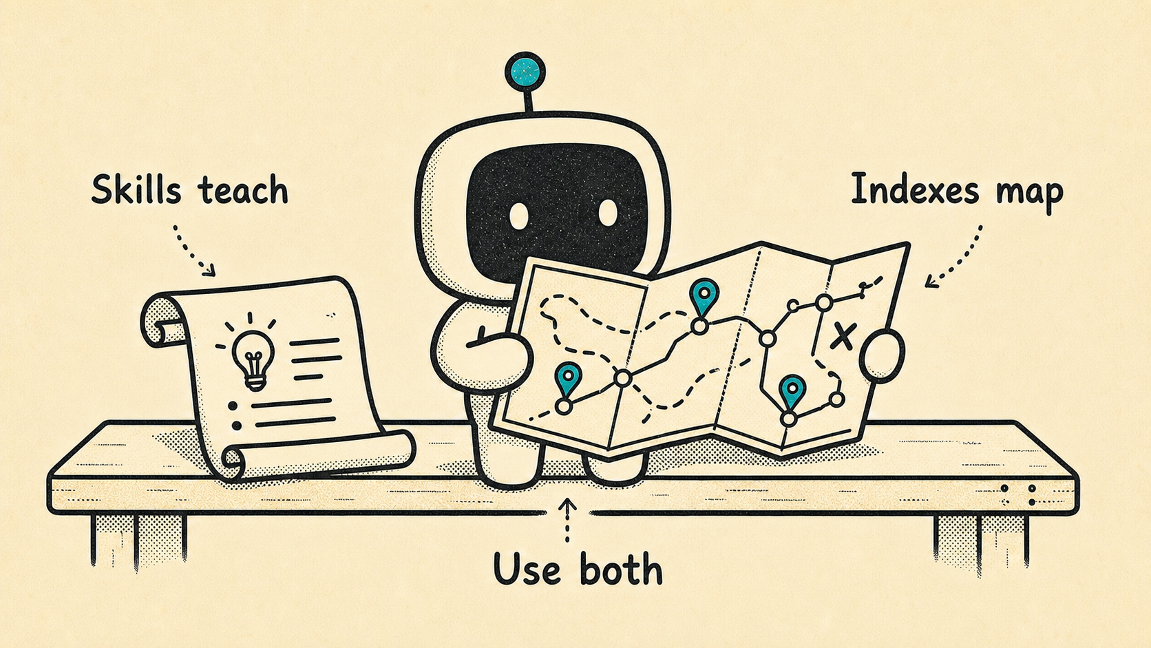Illustration comparing agent skills and command indexes.